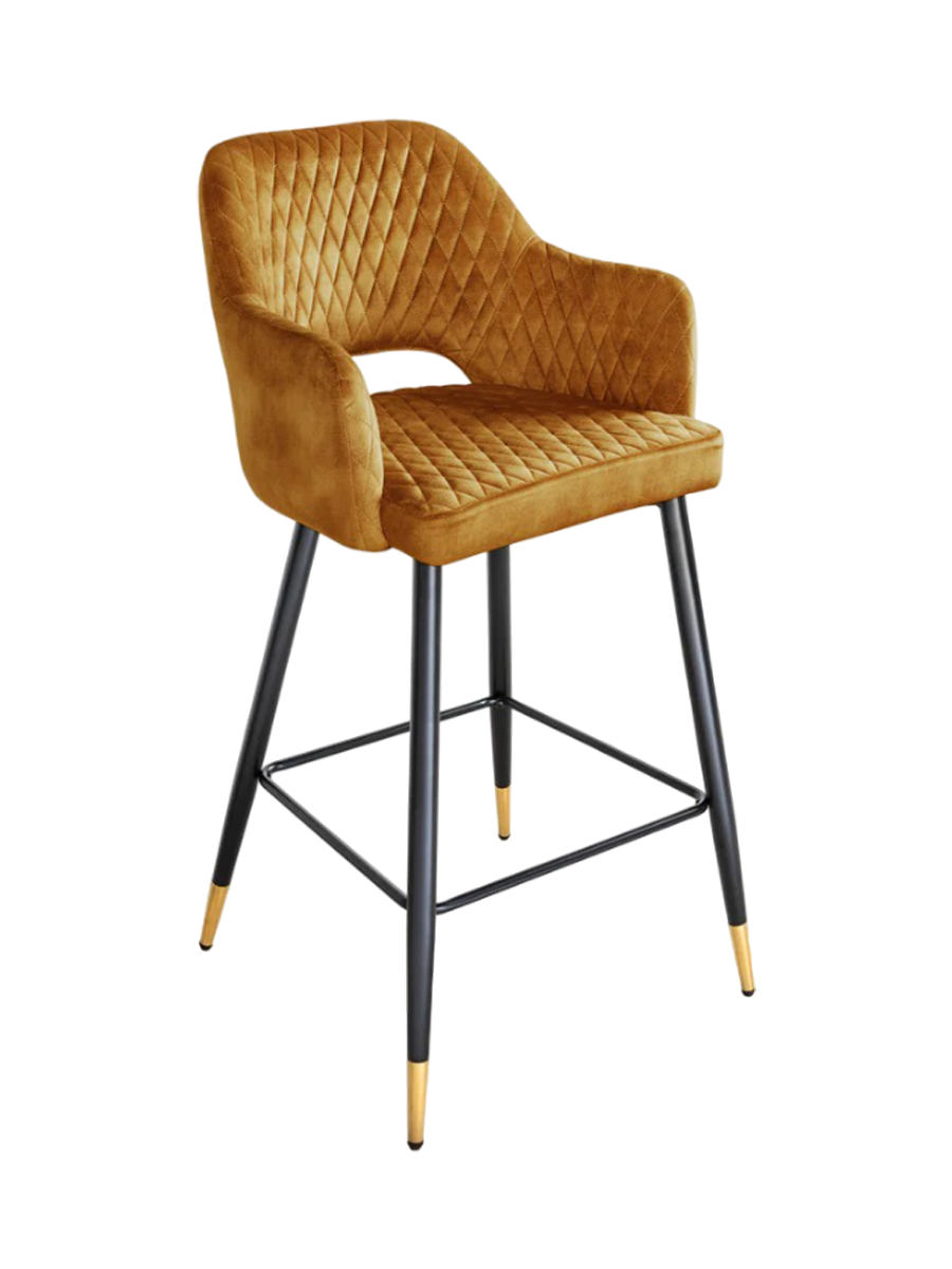 
Chaise de bar design « Paris » avec accoudoirs - Velours Jaune Moutarde