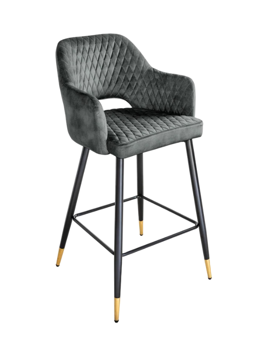 
Chaise de bar design « Paris » avec accoudoirs - Vert-de-gris velours