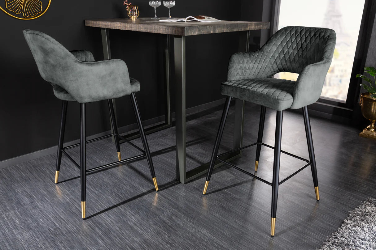
Chaise de bar design « Paris » avec accoudoirs - Vert-de-gris velours