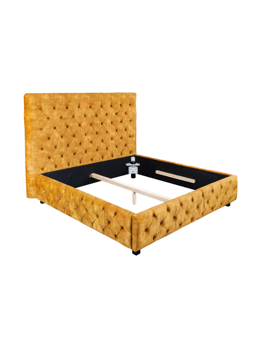 
Cadre de lit design « Paris Chesterfield », différentes tailles - 160 x 200 cm / Velours moutarde