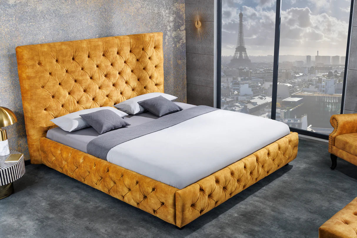 
Cadre de lit design « Paris Chesterfield », différentes tailles - 160 x 200 cm / Velours moutarde
