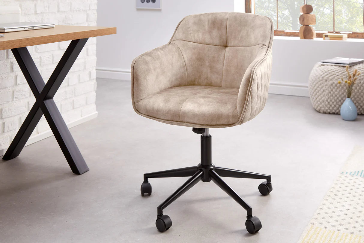 
Chaise de bureau design « Leonie » avec revêtement en velours - Champagne Greige
