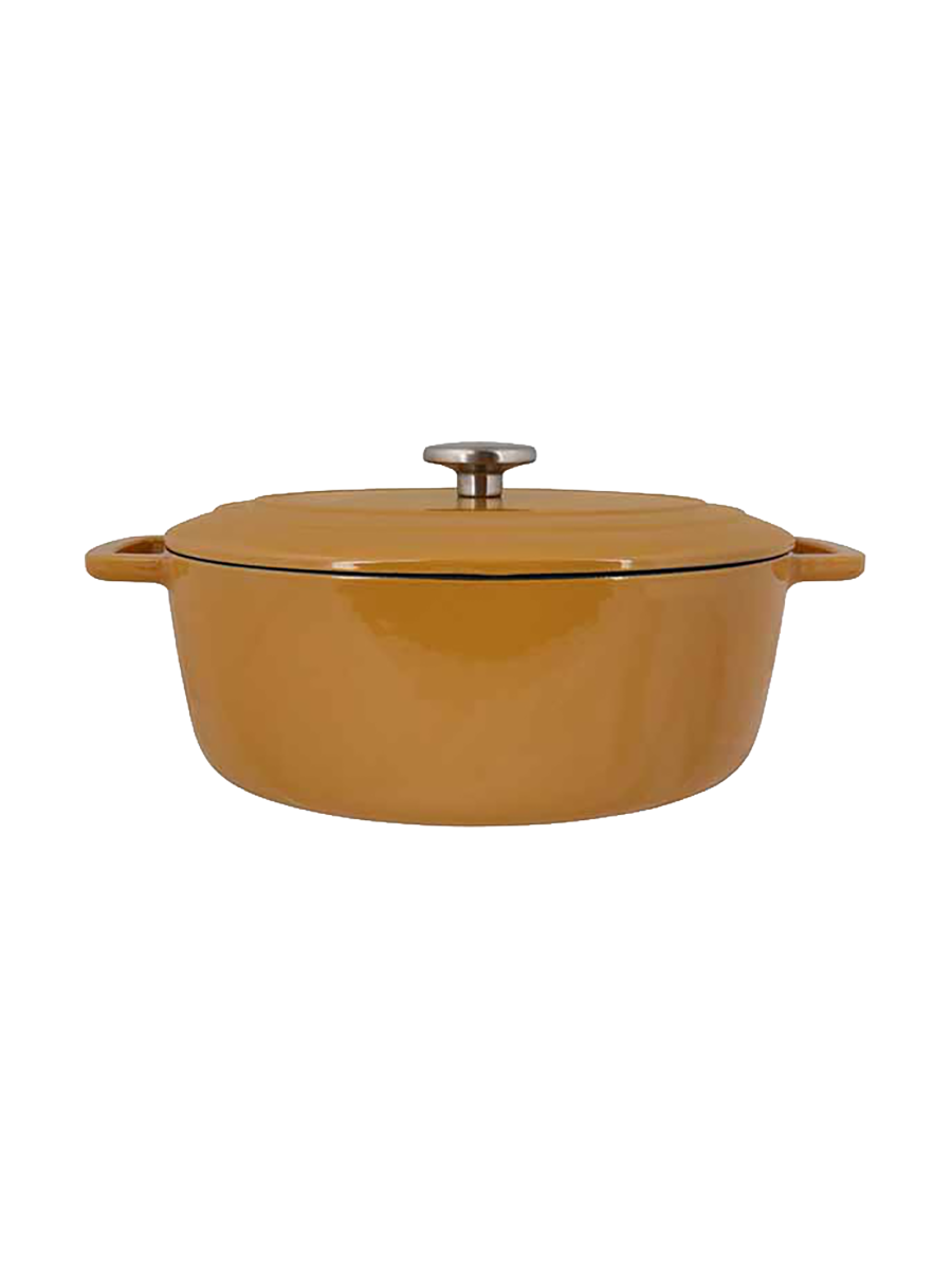
Large, Oval Cast Iron Pot & Roaster "Fontastic" with Lid - Amber Gold