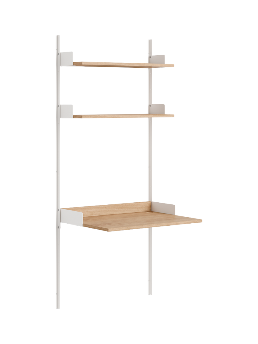 
Modular Design Wall Shelf "New Works Study" with Integrated Desk - Oak / White