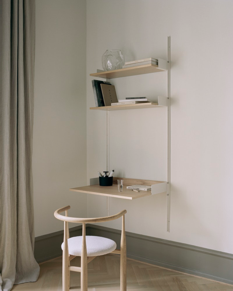 
Modular Design Wall Shelf "New Works Study" with Integrated Desk - Oak / White