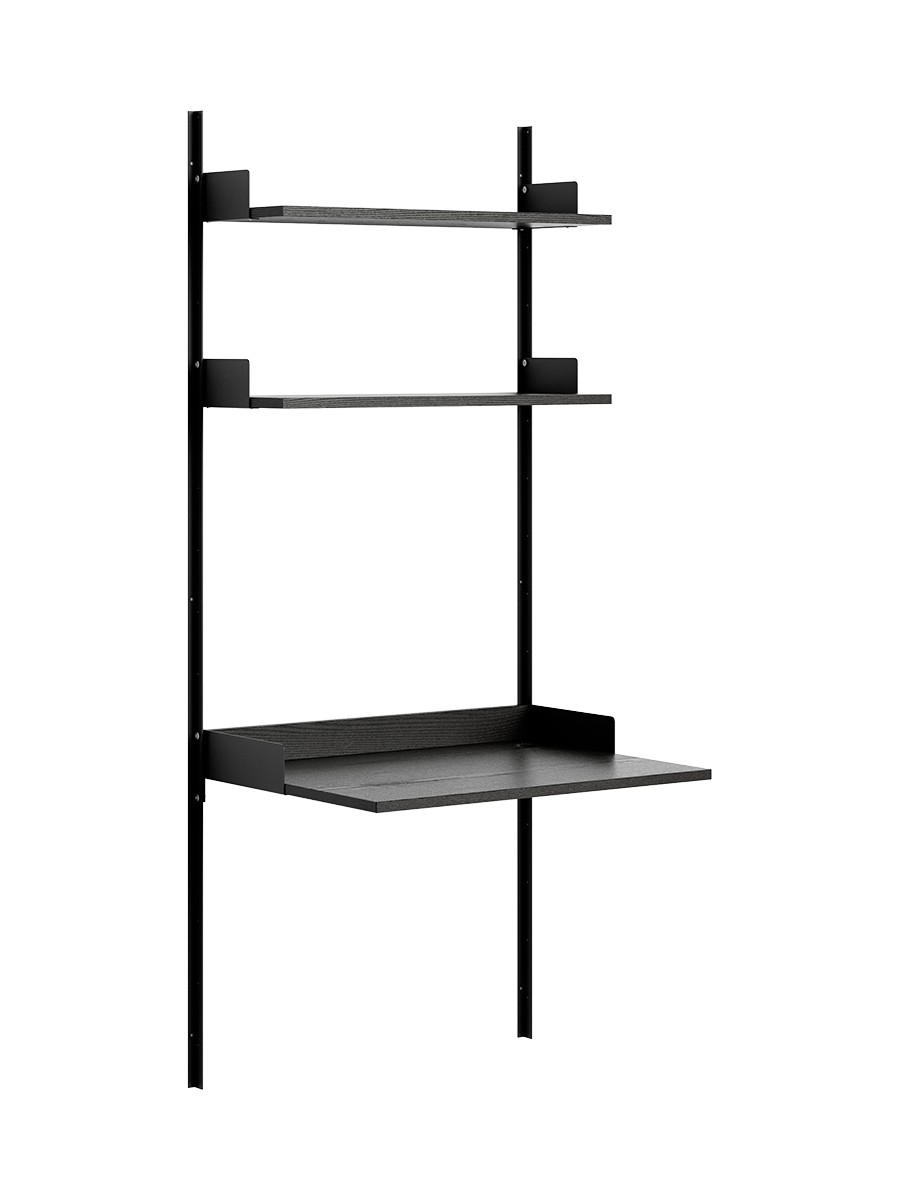 
Modular Design Wall Shelf "New Works Study" with Integrated Desk - Ash Wood / Black