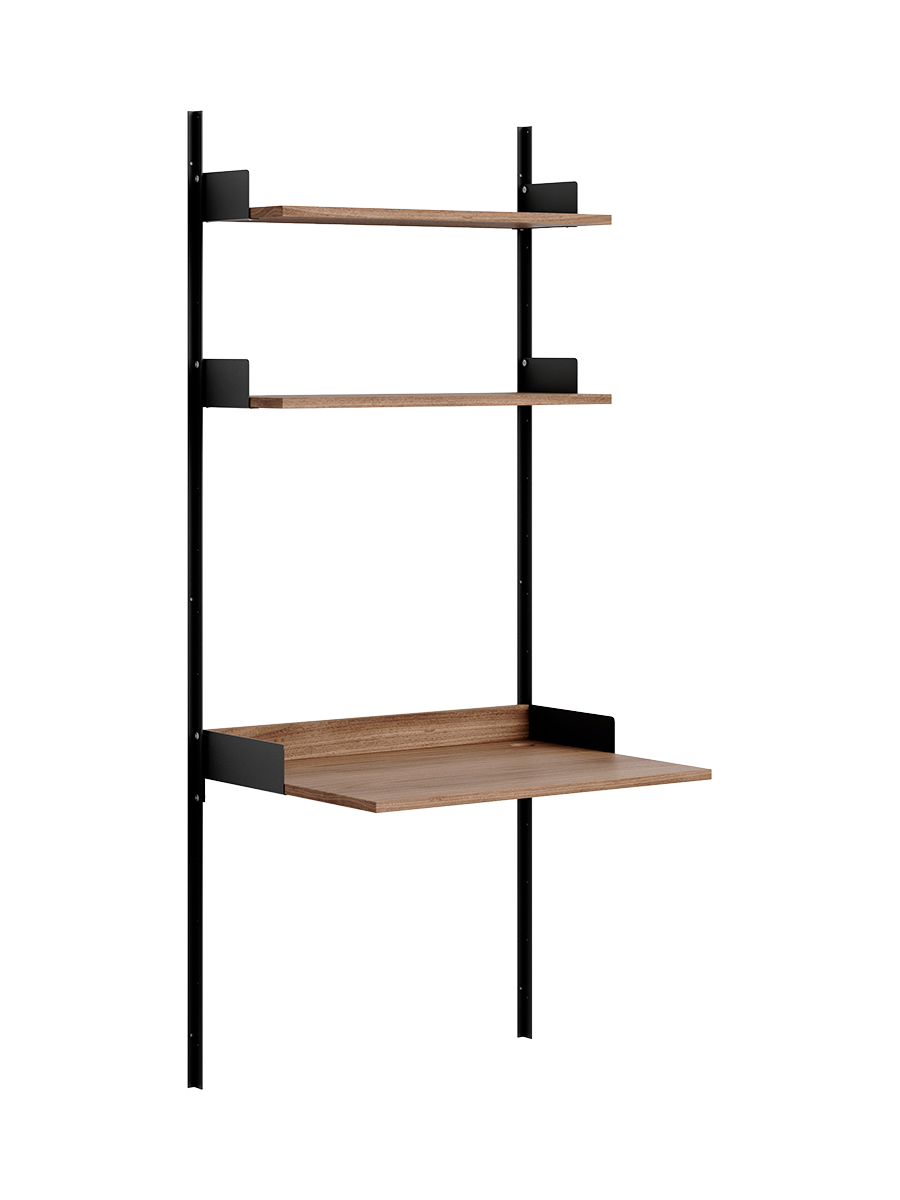 
Modular Design Wall Shelf "New Works Study" with Integrated Desk - Walnut / Black