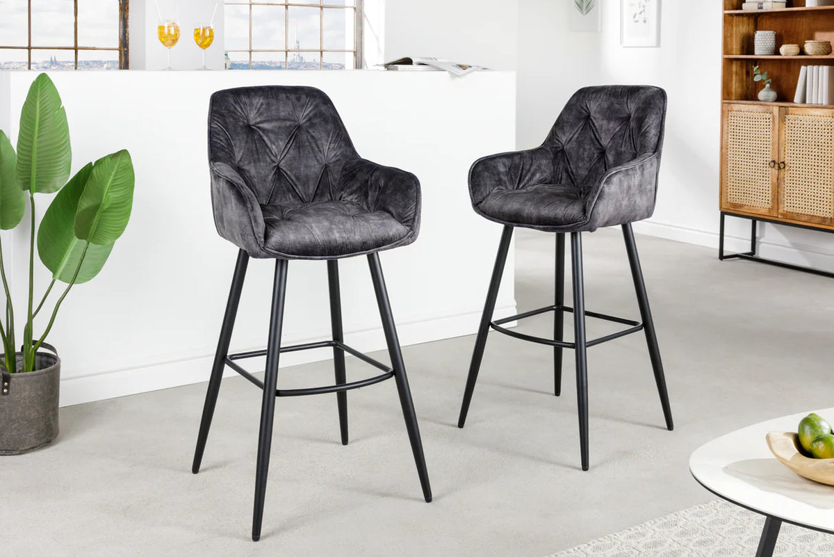
Design Barstuhl „Barcelona“ - Samt Grau