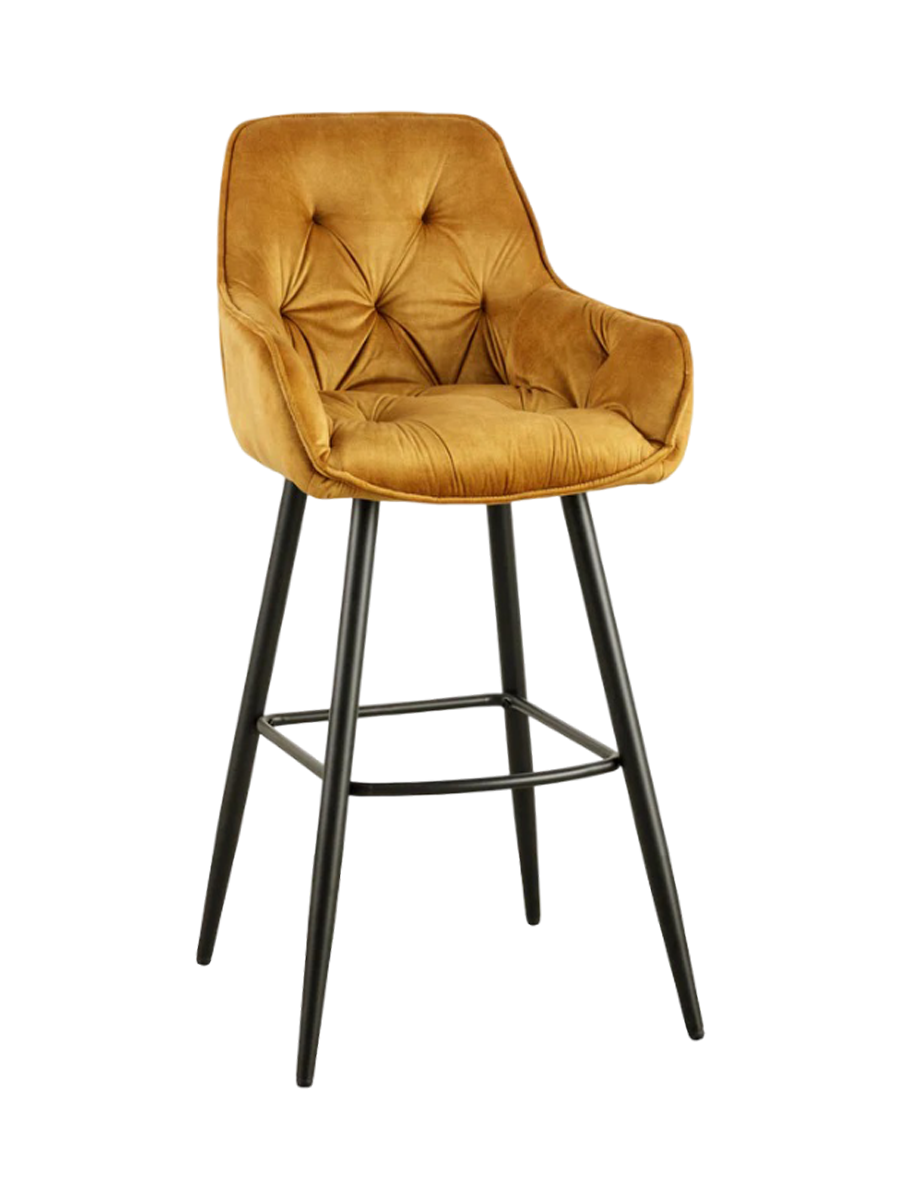 
Design Barstuhl „Barcelona“ - Samt Senfgelb