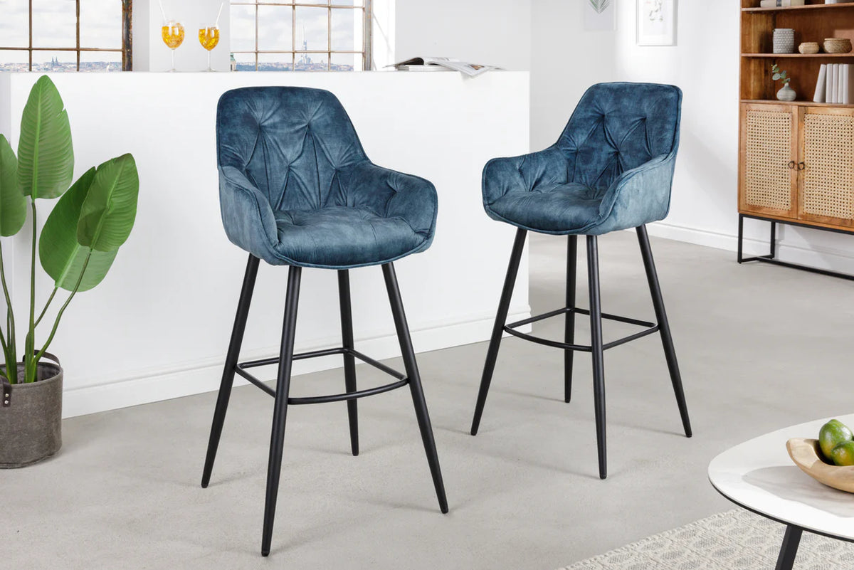
Design Barstuhl „Barcelona“ - Samt Petrol
