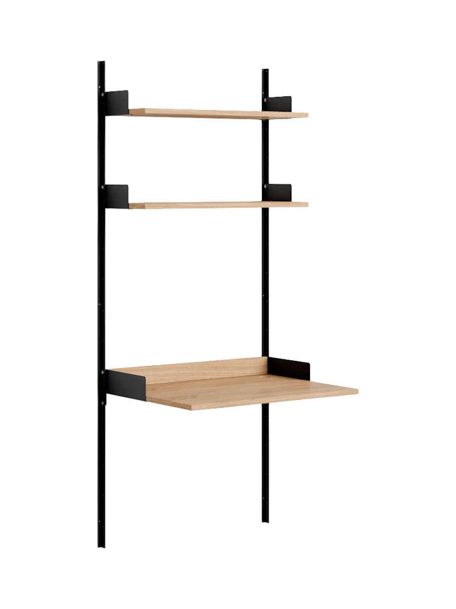 
Modular Design Wall Shelf "New Works Study" with Integrated Desk - Oak / Black