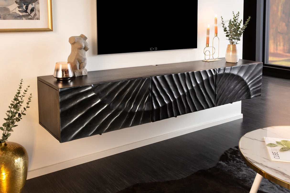 
Lowboard suspendu en bois massif « Skorpion » - Noir / 160 x 33 cm