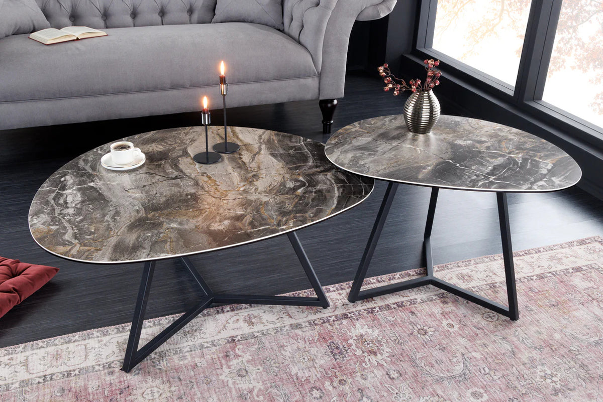 
Tavolino da salotto in ceramica „Marvin“, diverse dimensioni - Effetto marmo Taupe / 90 x 75 cm