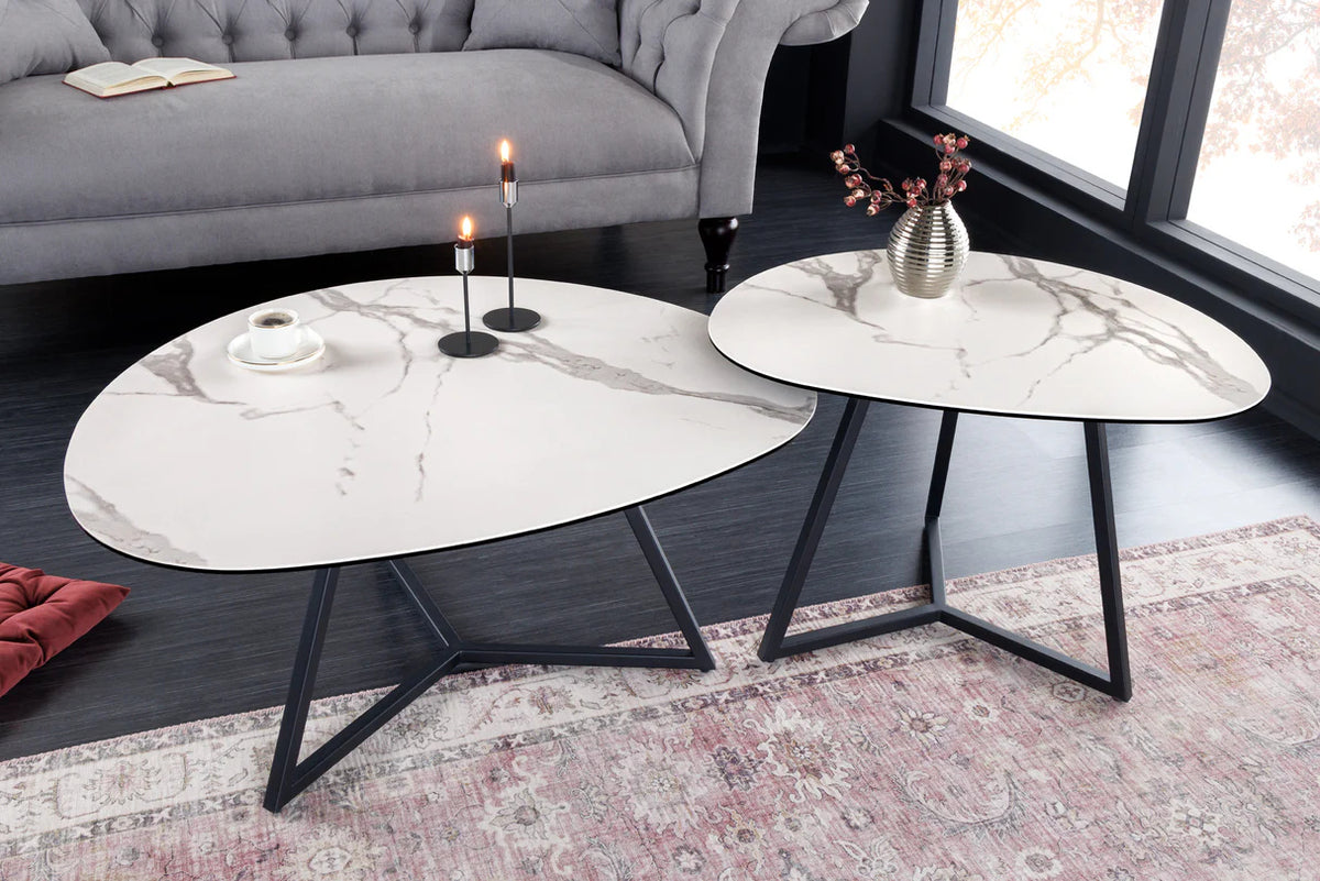 
Tavolino da salotto in ceramica „Marvin“, diverse dimensioni - Effetto marmo Bianco / 90 x 75 cm