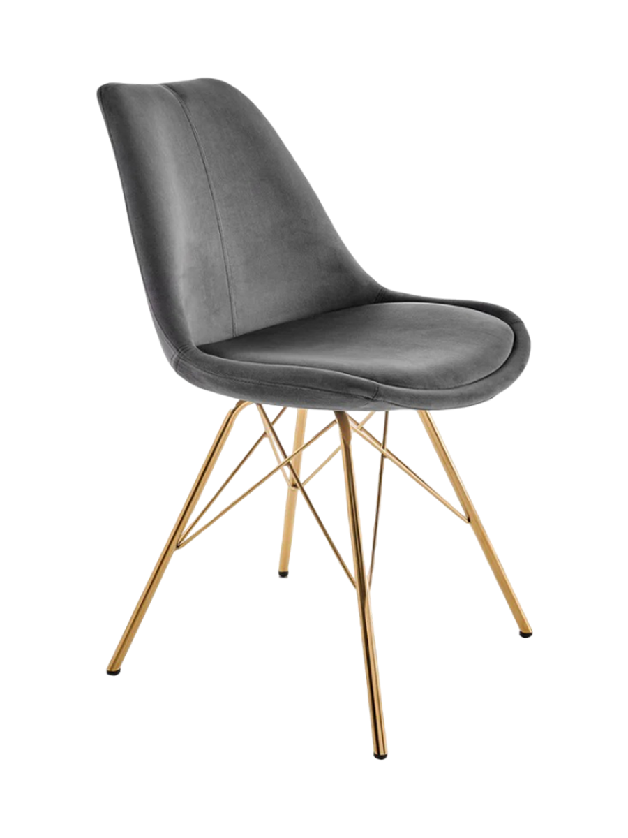 
"Scandinavia" Designer Dining Chair - Gold / Velvet Dark Grey