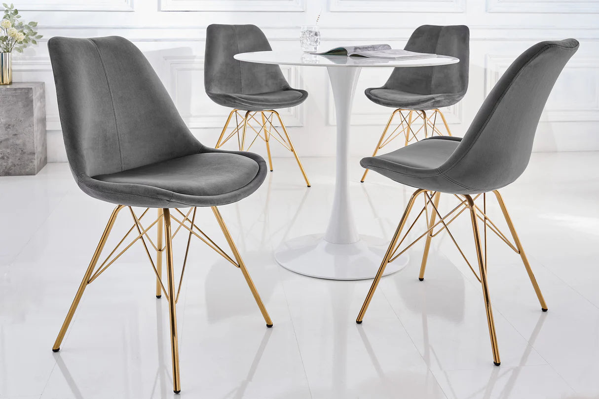
"Scandinavia" Designer Dining Chair - Gold / Velvet Dark Grey
