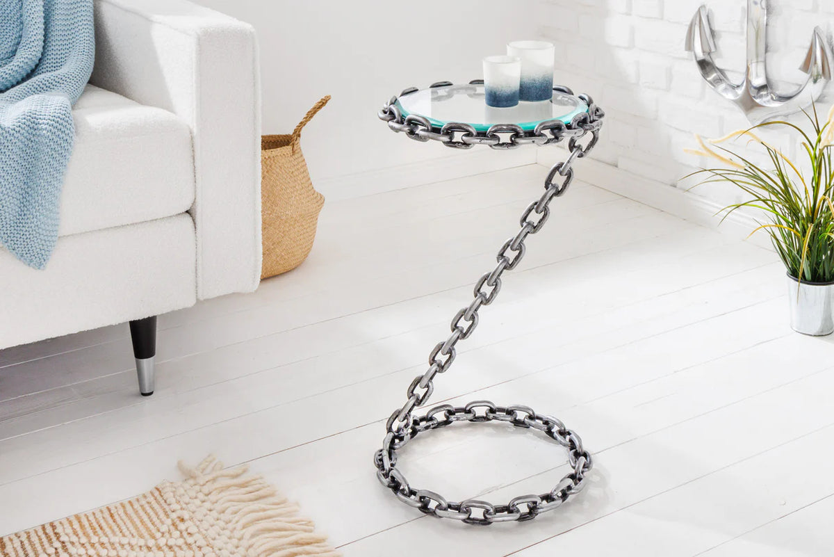 
Designer Side Table "Chain" - Silver