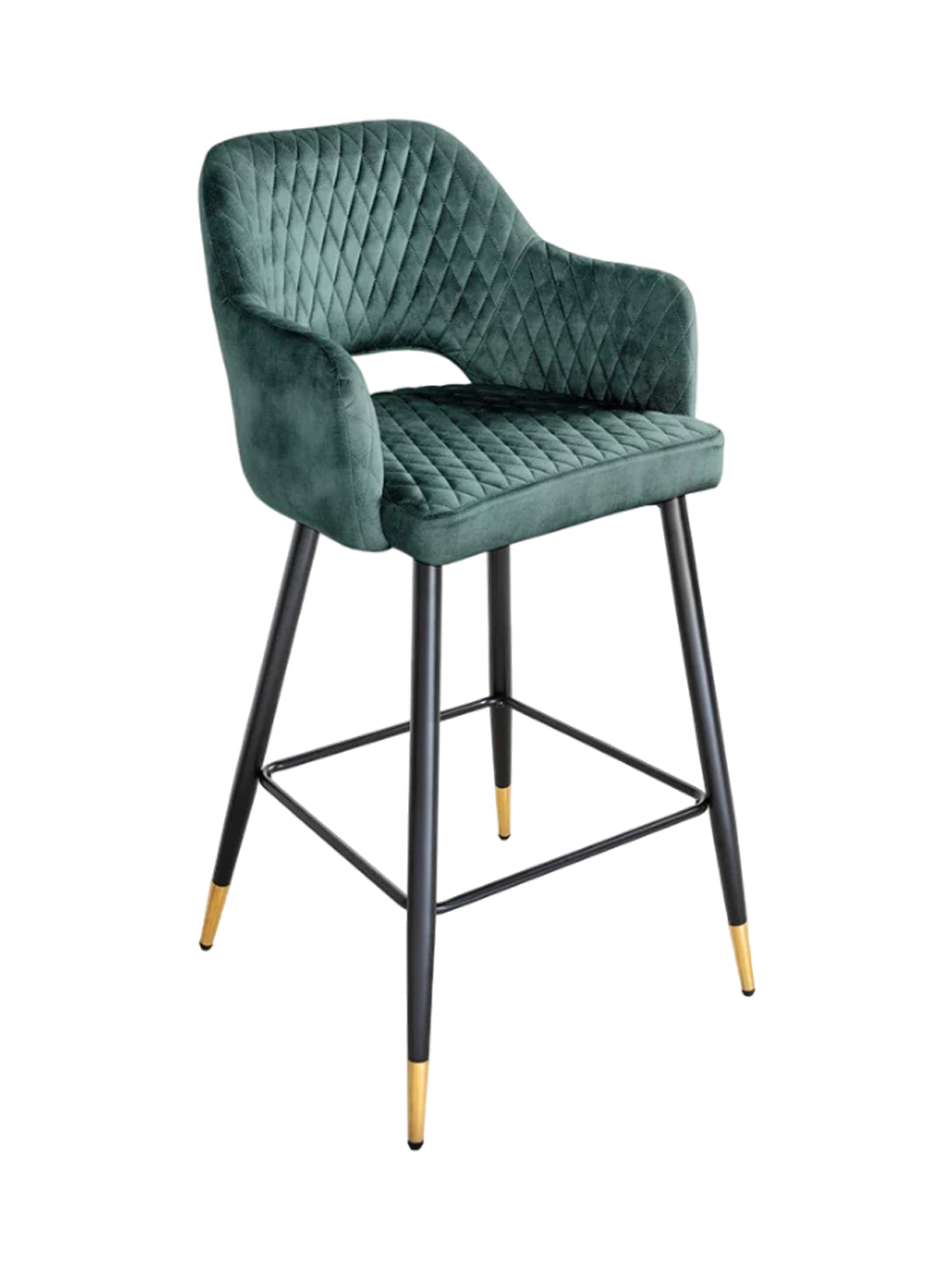 
Chaise de bar design « Paris » avec accoudoirs - Velours pétrole