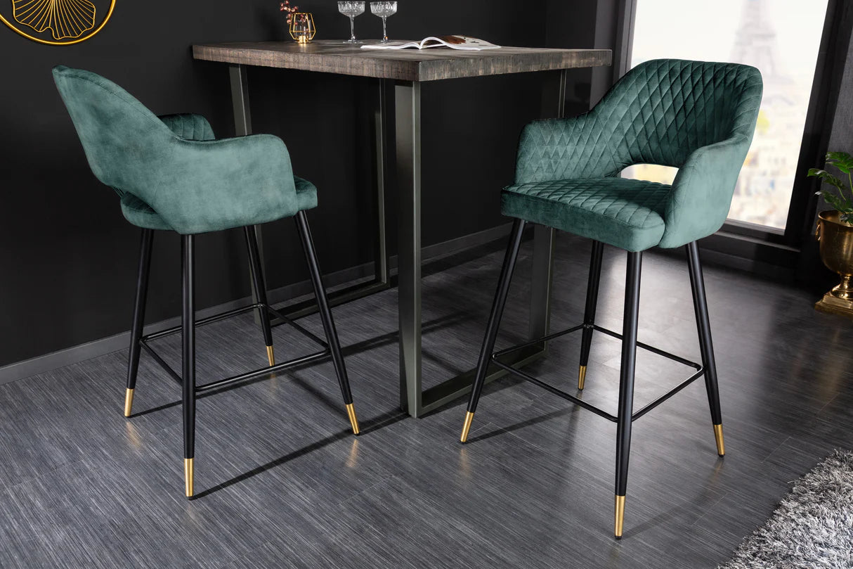 
Chaise de bar design « Paris » avec accoudoirs - Velours pétrole