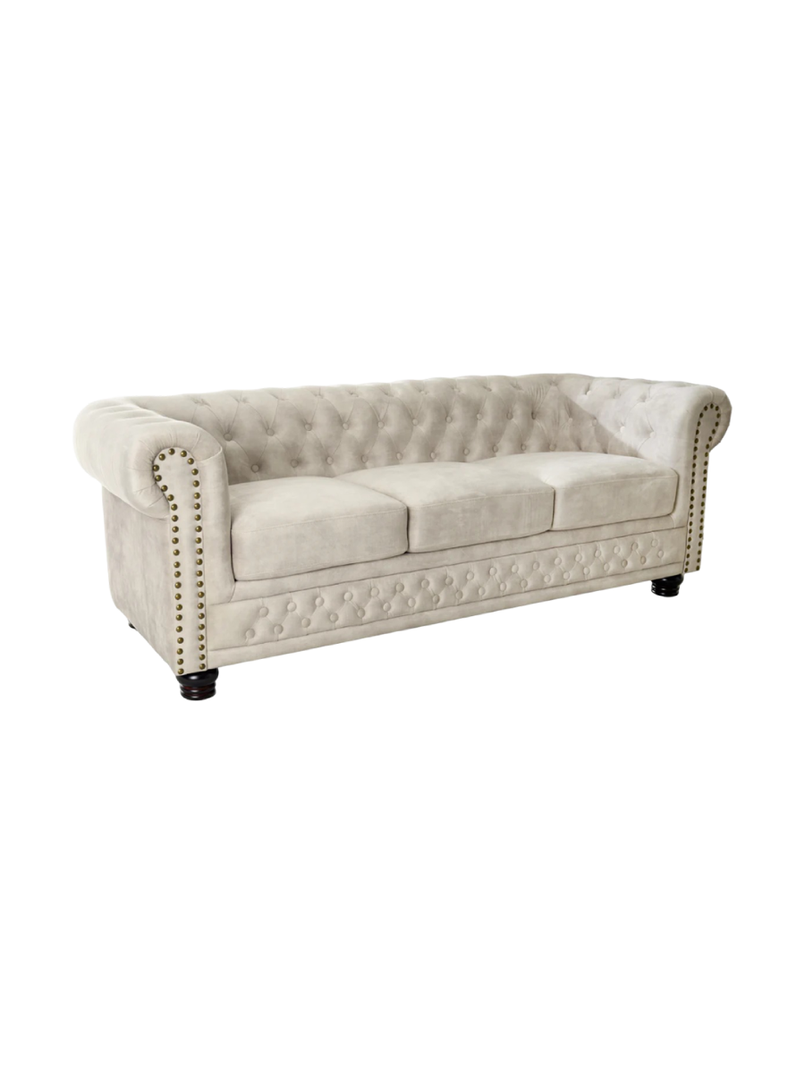 
3-Sitzer Sofa „New Chesterfield“ mit Samtbezug - Champagne