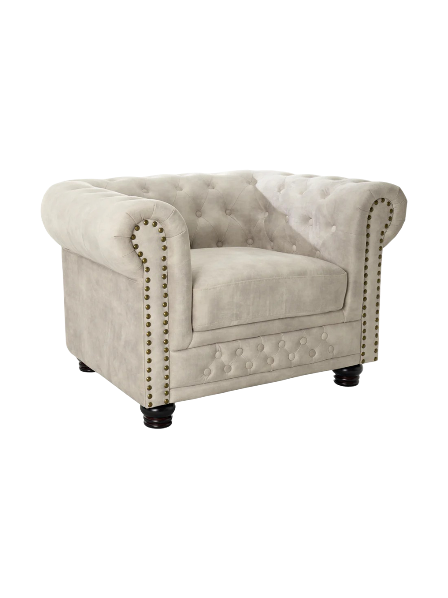 
Designer Armchair "New Chesterfield" with Velvet Upholstery - Champagne