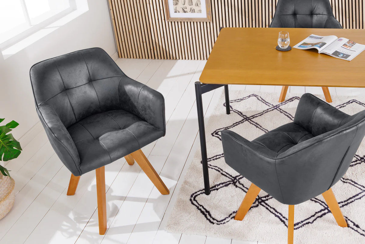 
Poltroncina girevole con braccioli „Titto“ - Faggio massiccio/ Grigio antico