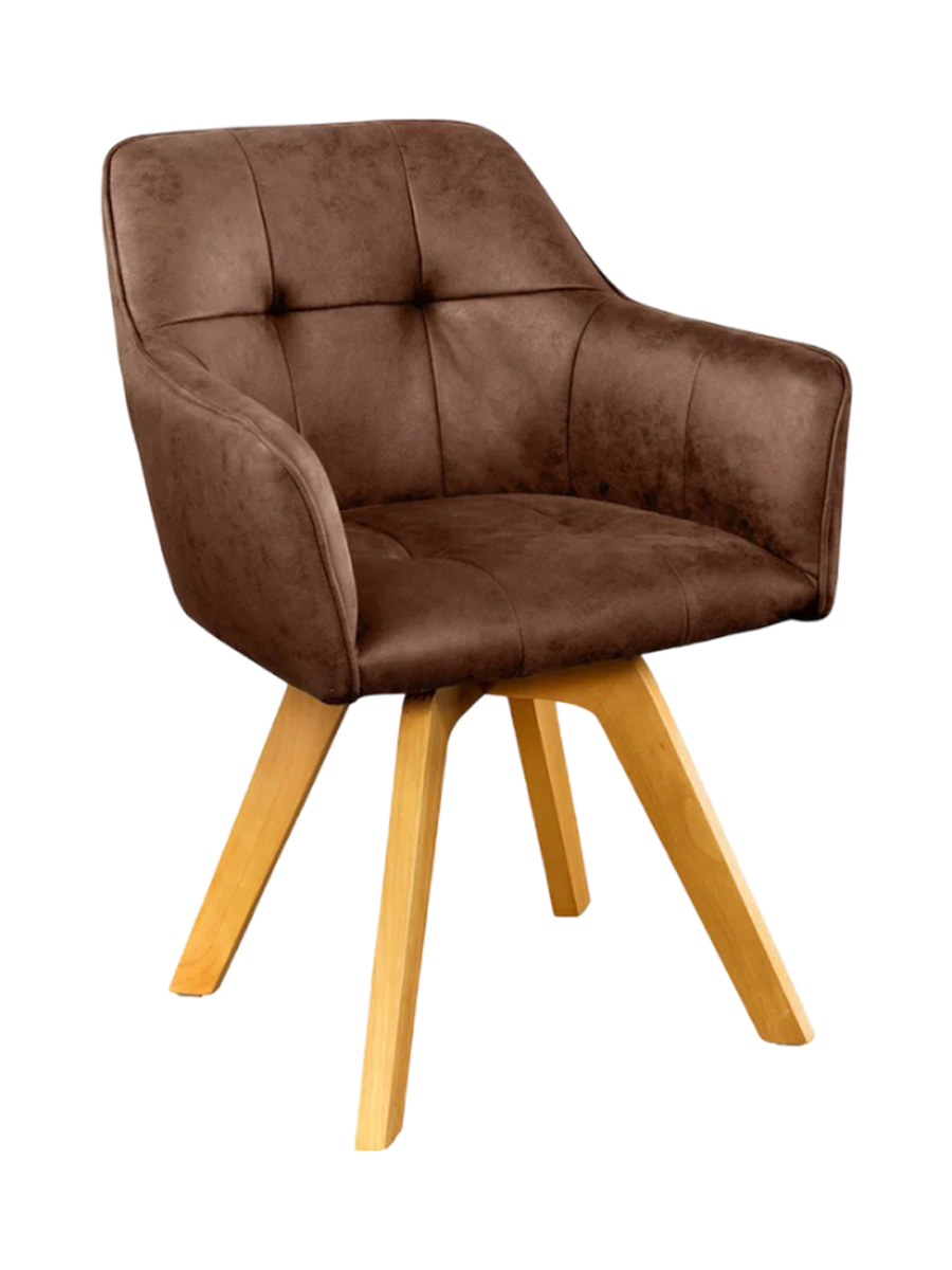 
Poltroncina girevole con braccioli „Titto“ - Legno massello di faggio/ Marrone Antico