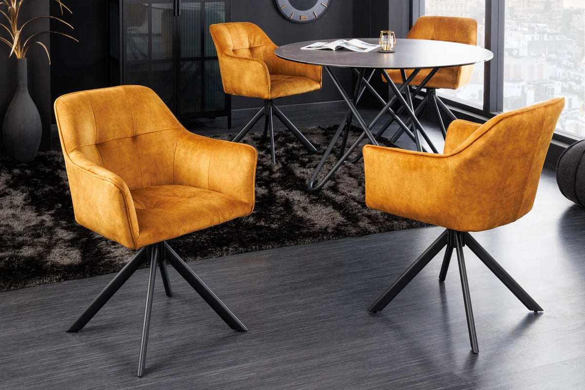 
Poltroncina girevole con braccioli „Titto“ - Velluto Giallo senape