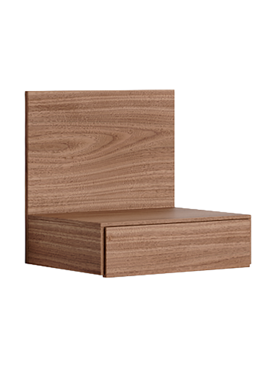 
Solid Designer Bedside Table "Tana", wall-mounted - Nut tree