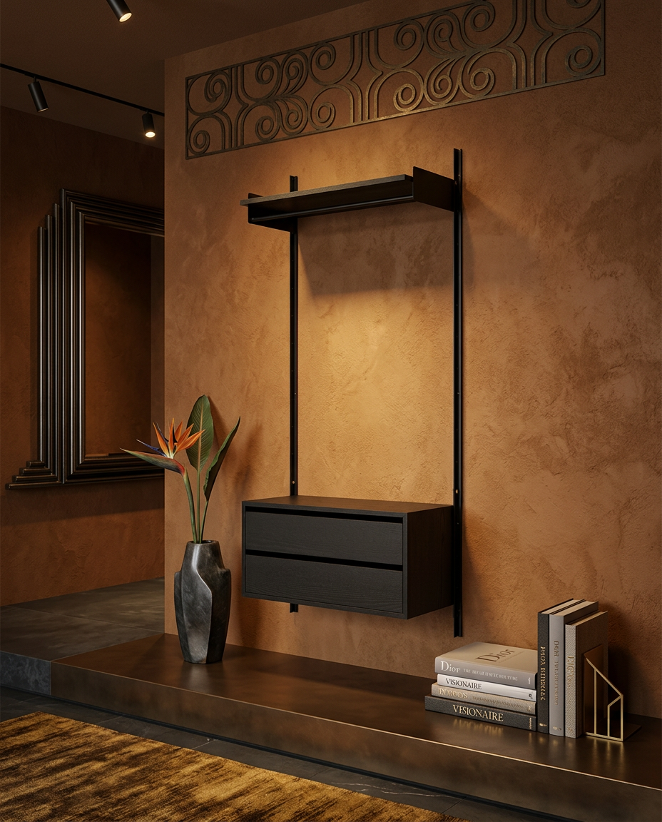 
Modular Designer Wall Wardrobe "New Works Wardrobe Cabinet" - Ashwood / Black