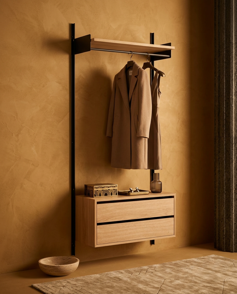 
Modular Designer Wall Wardrobe "New Works Wardrobe Cabinet" - Oak / Black