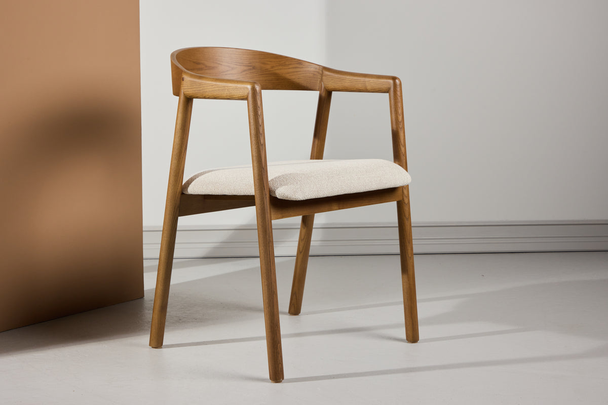
Solid wood design chair "Langön" with armrests - Brown/Ecru
