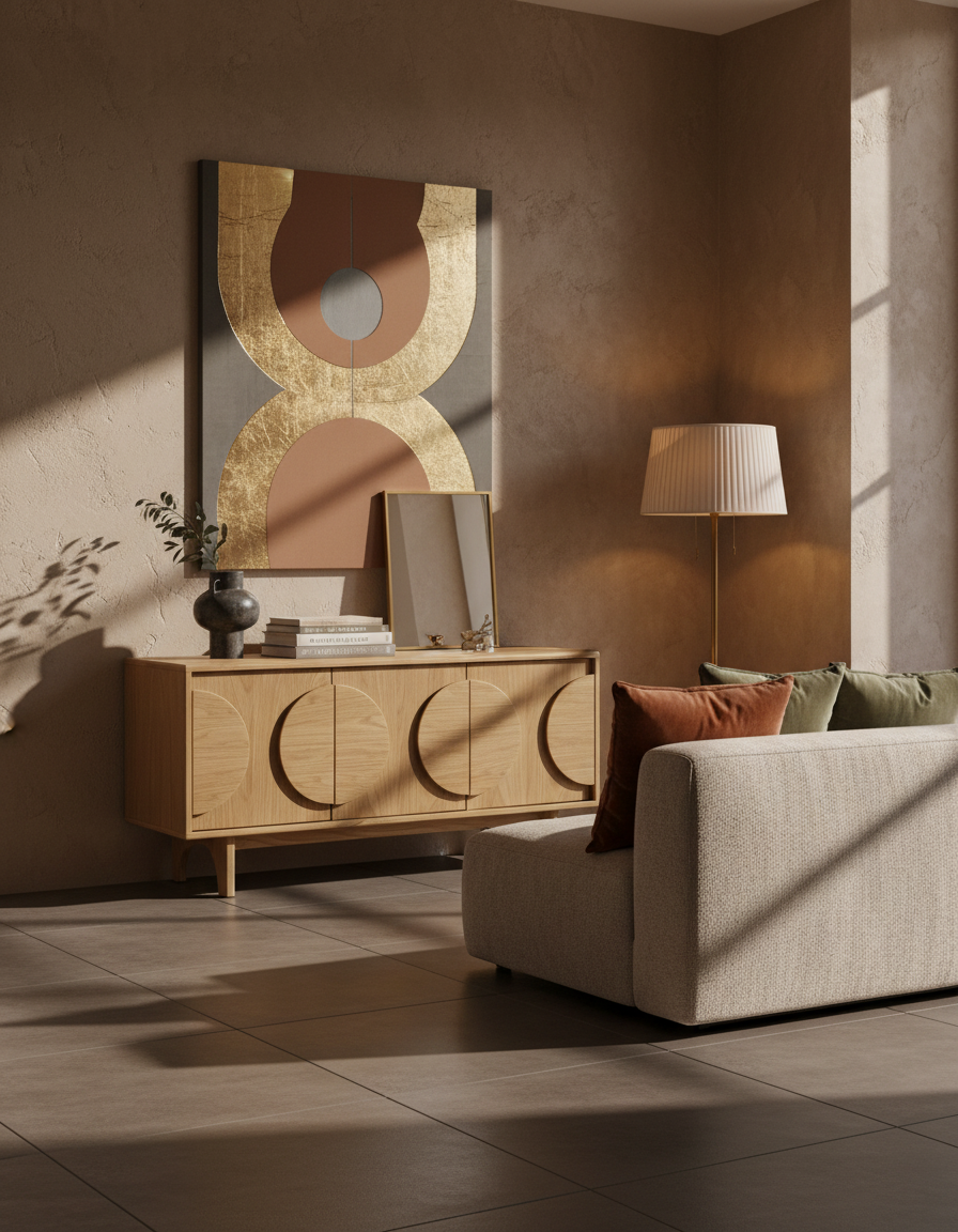 
Credenza di design in legno massiccio «Groove» - 3 ante - Naturale
