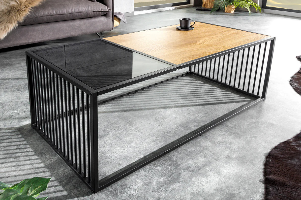 
Designer Coffee Table "Architecture" - Wild oak smoked glass