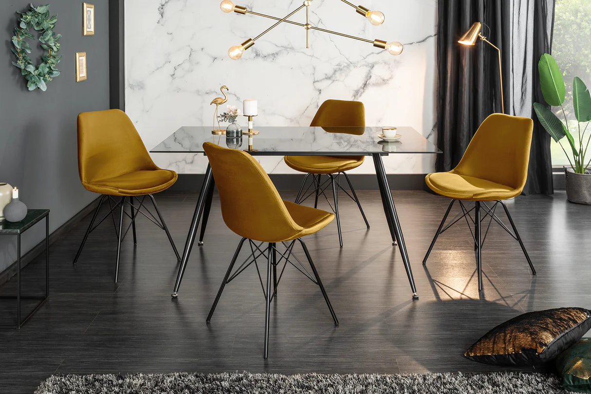 
"Scandinavia" Designer Dining Chair - Velvet cover Mustard Yellow/ Black