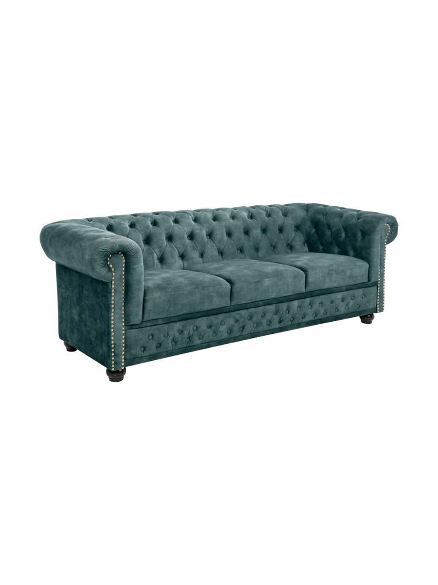 
3-seater sofa "New Chesterfield" with velvet cover - Gasoline