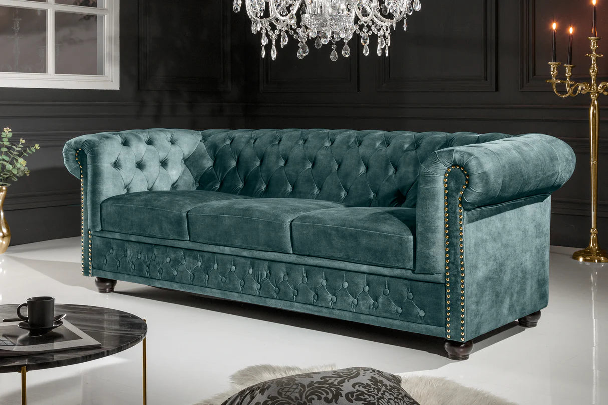 
3-seater sofa "New Chesterfield" with velvet cover - Gasoline