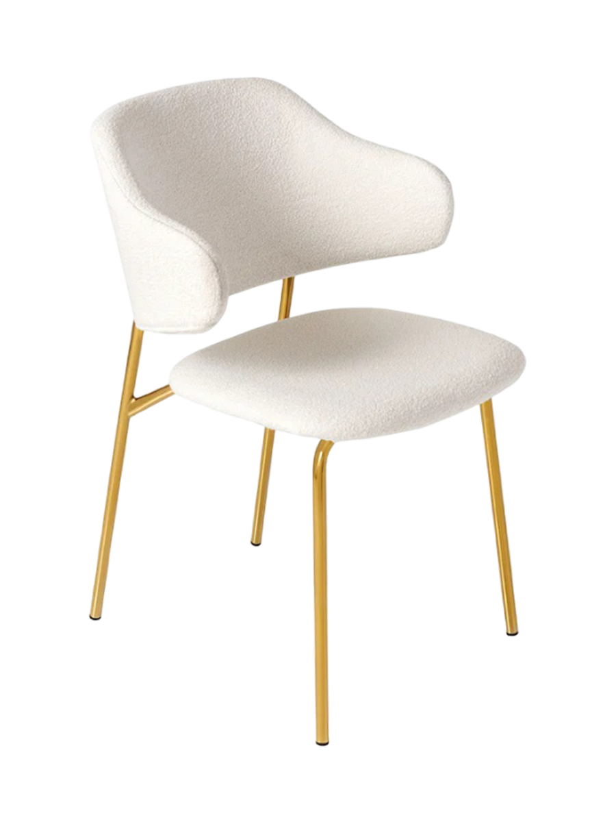 
Design Esszimmerstuhl „Tracy“ - Gold / Bouclé Weiss