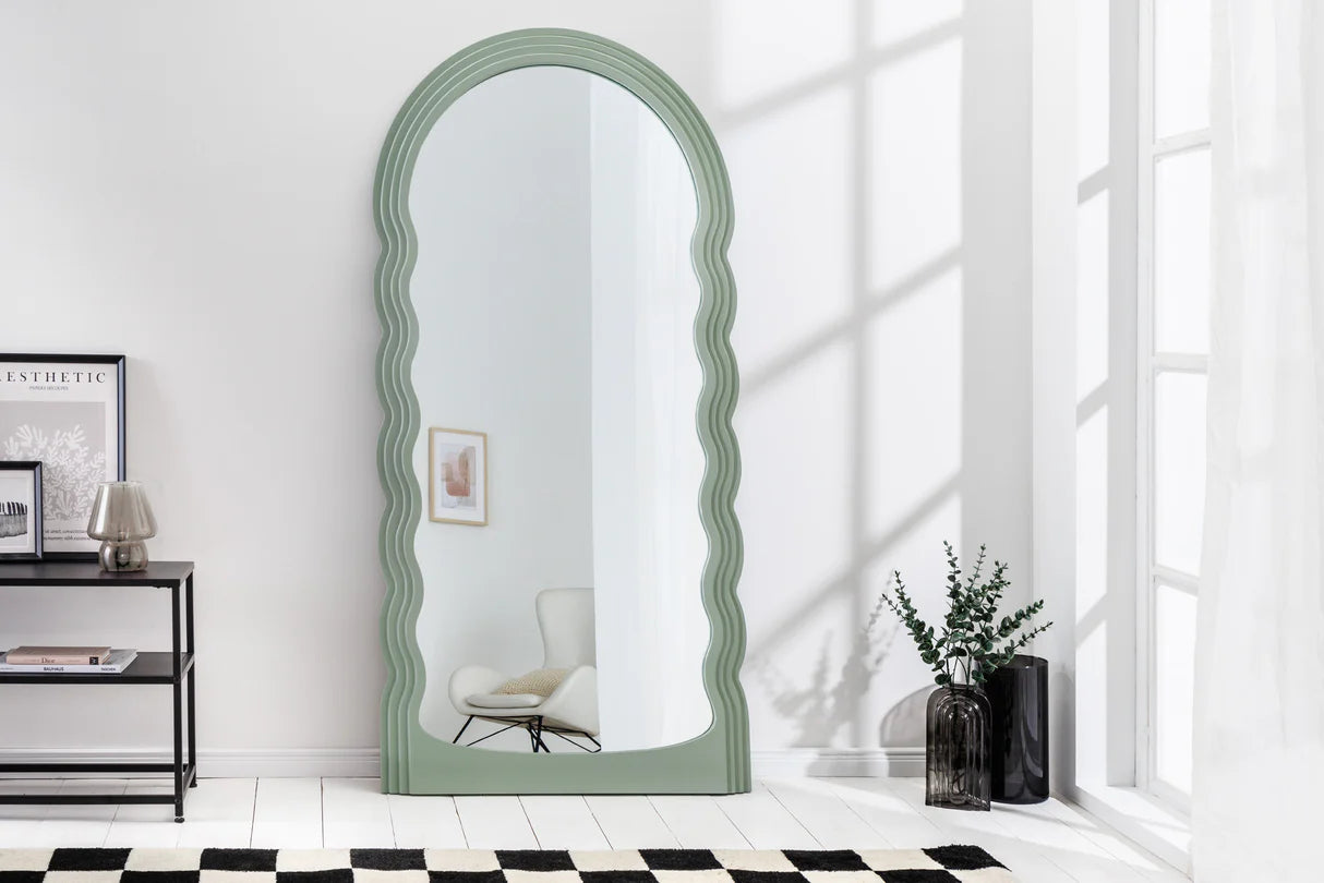 
Large Designer Wall Mirror "Wave" - Pastel Sage Green