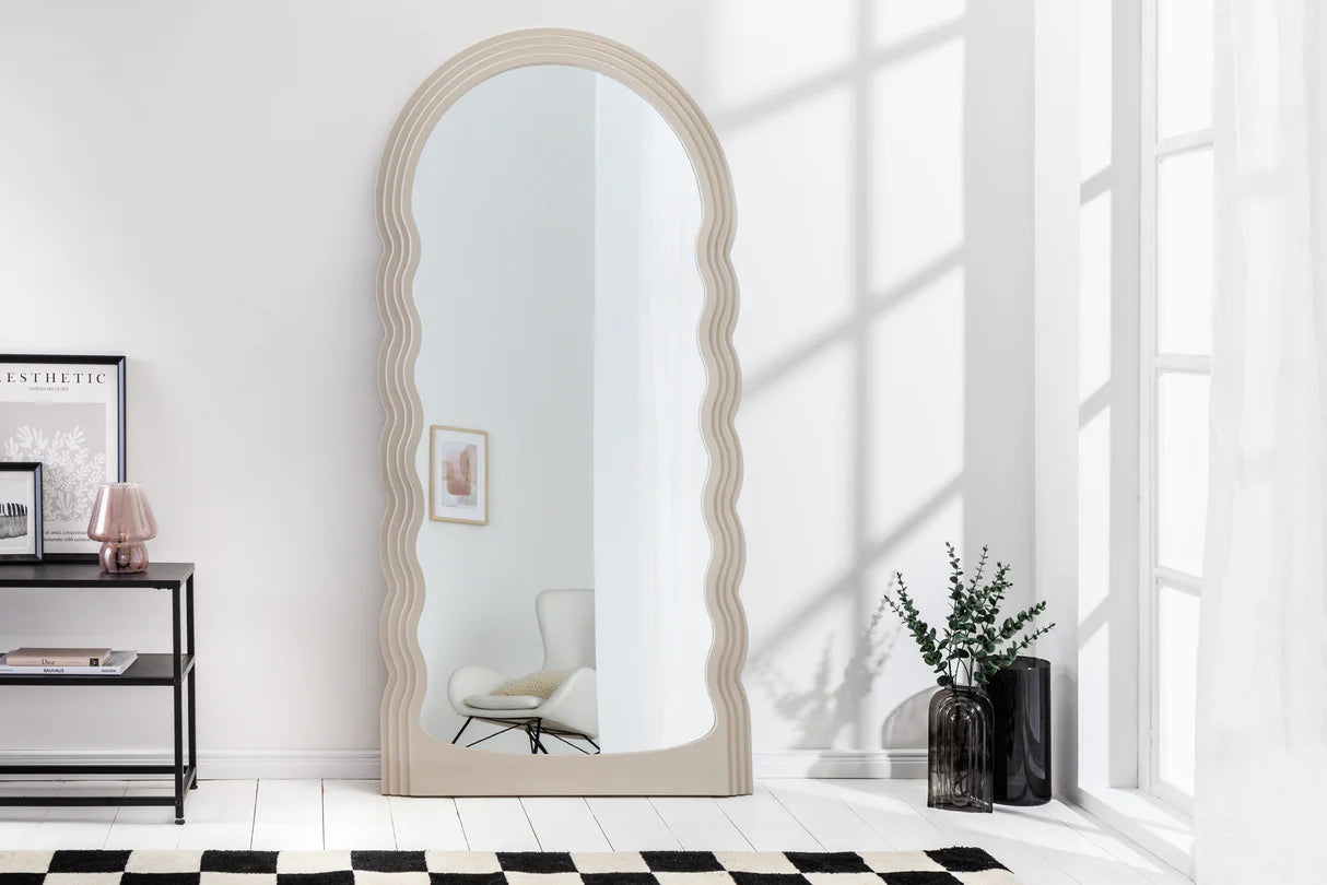 
Large Designer Wall Mirror "Wave" - Pastel Greige