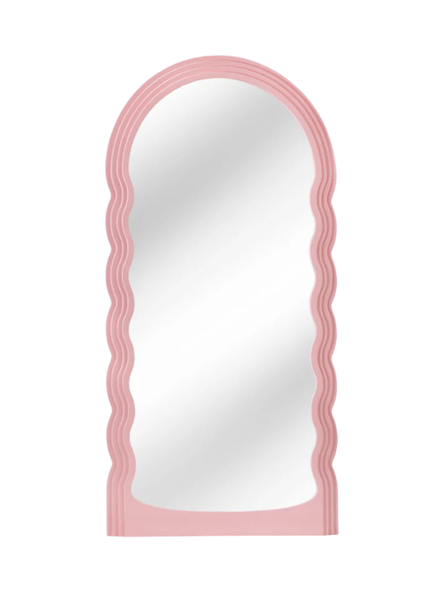 
Large Designer Wall Mirror "Wave" - Pastel Pink