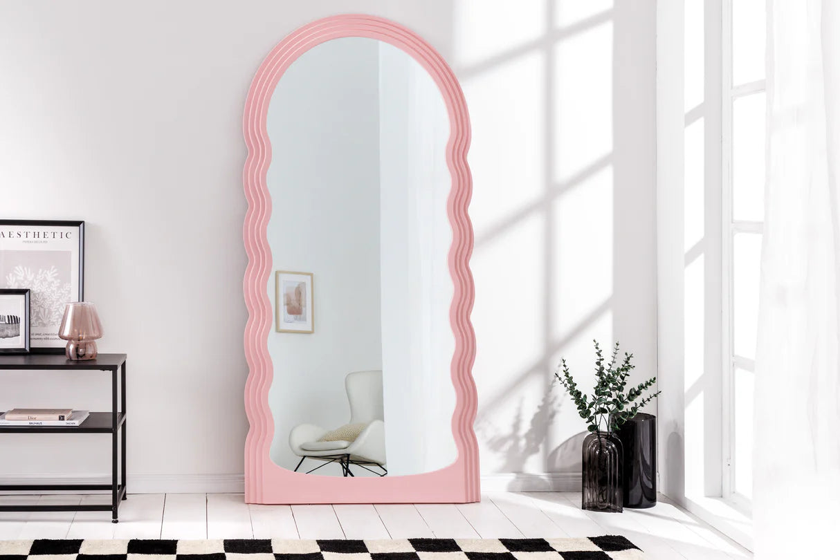 
Large Designer Wall Mirror "Wave" - Pastel Pink