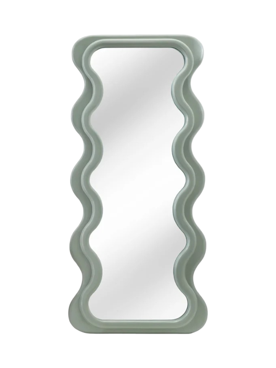 
Large Designer Wall Mirror "Curvy" - Pastel Sage Green