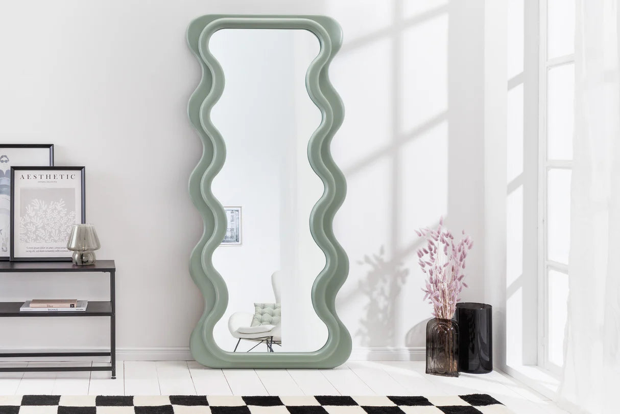 
Large Designer Wall Mirror "Curvy" - Pastel Sage Green