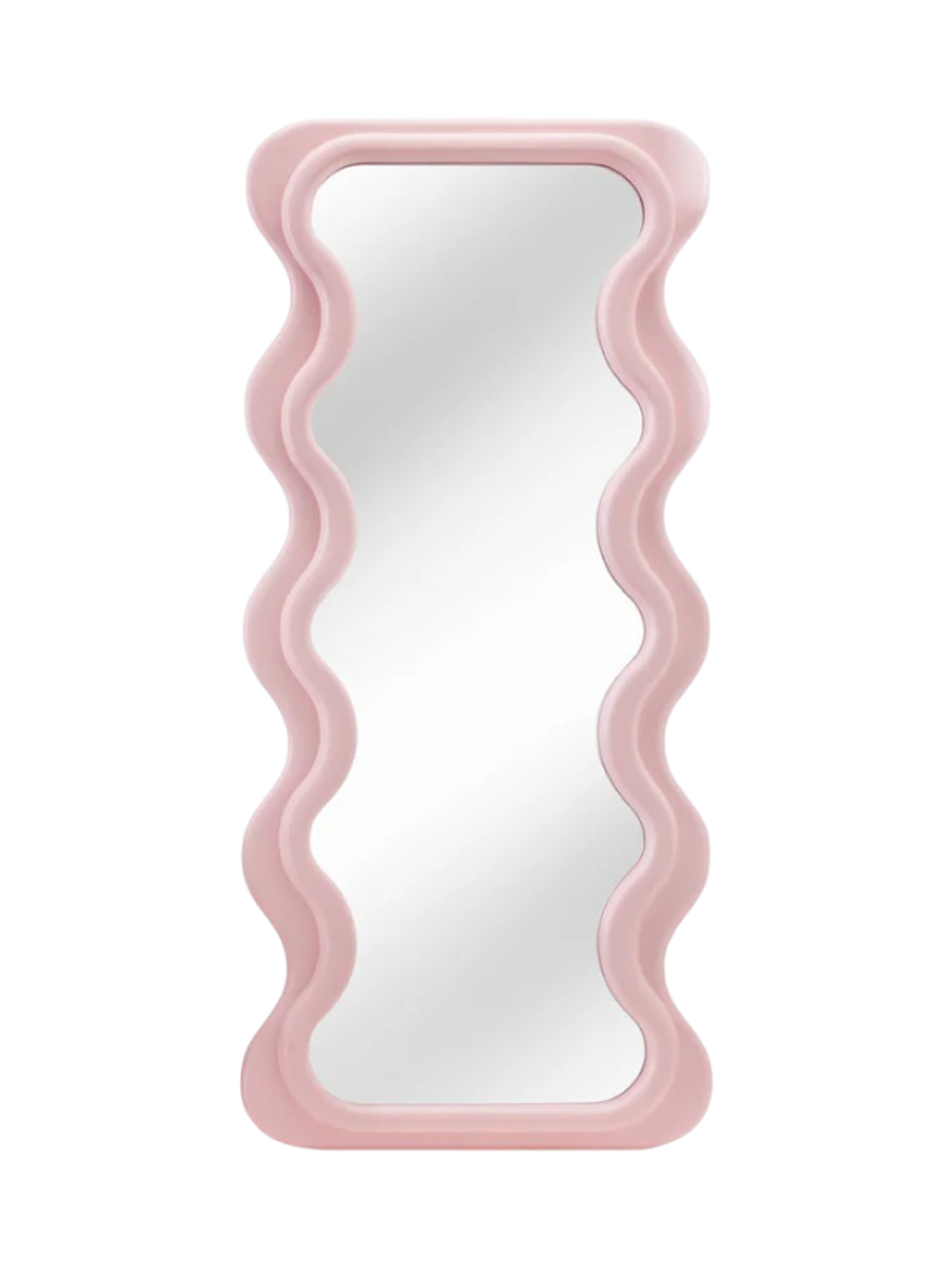 
Large Designer Wall Mirror "Curvy" - Pastel Pink