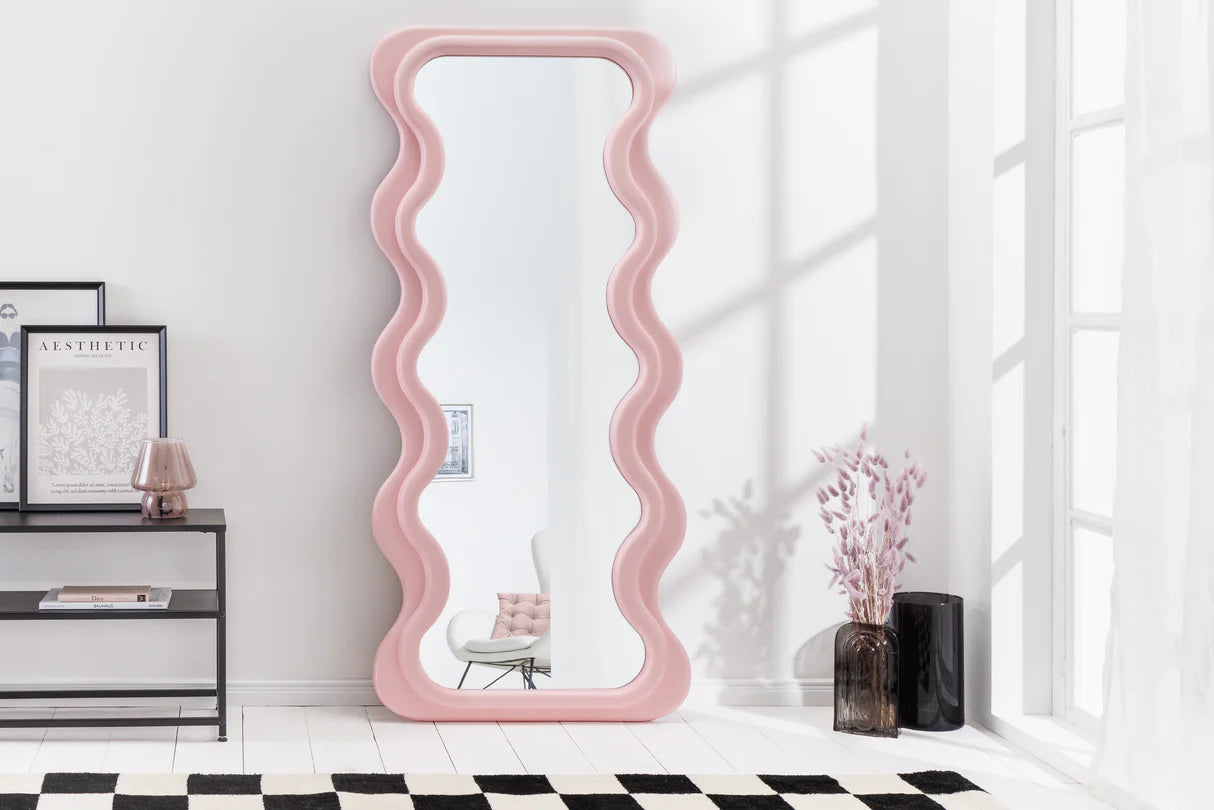 
Large Designer Wall Mirror "Curvy" - Pastel Pink