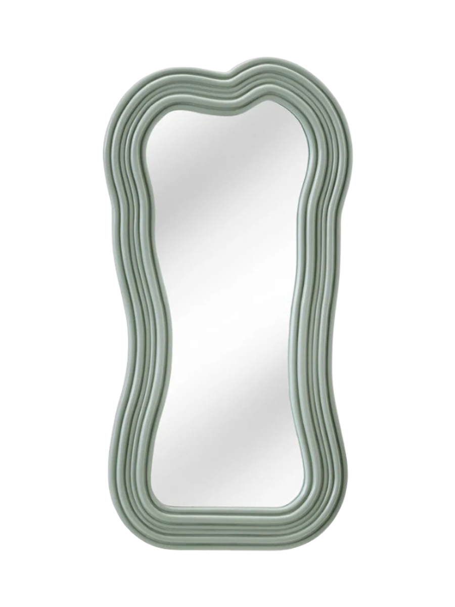 
Specchio da parete di design asimmetrico «Alice» - Verde salvia pastello