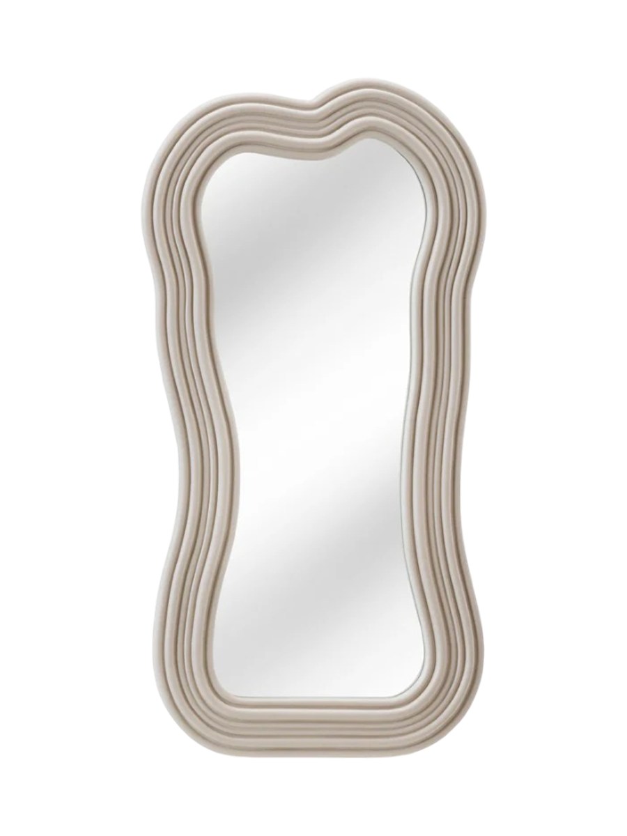 
Specchio da parete di design asimmetrico «Alice» - Grigio beige pastello