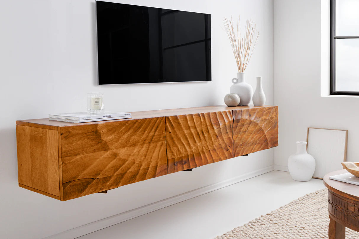 
Lowboard suspendu en bois massif « Skorpion » - Naturel / 160 x 33 cm