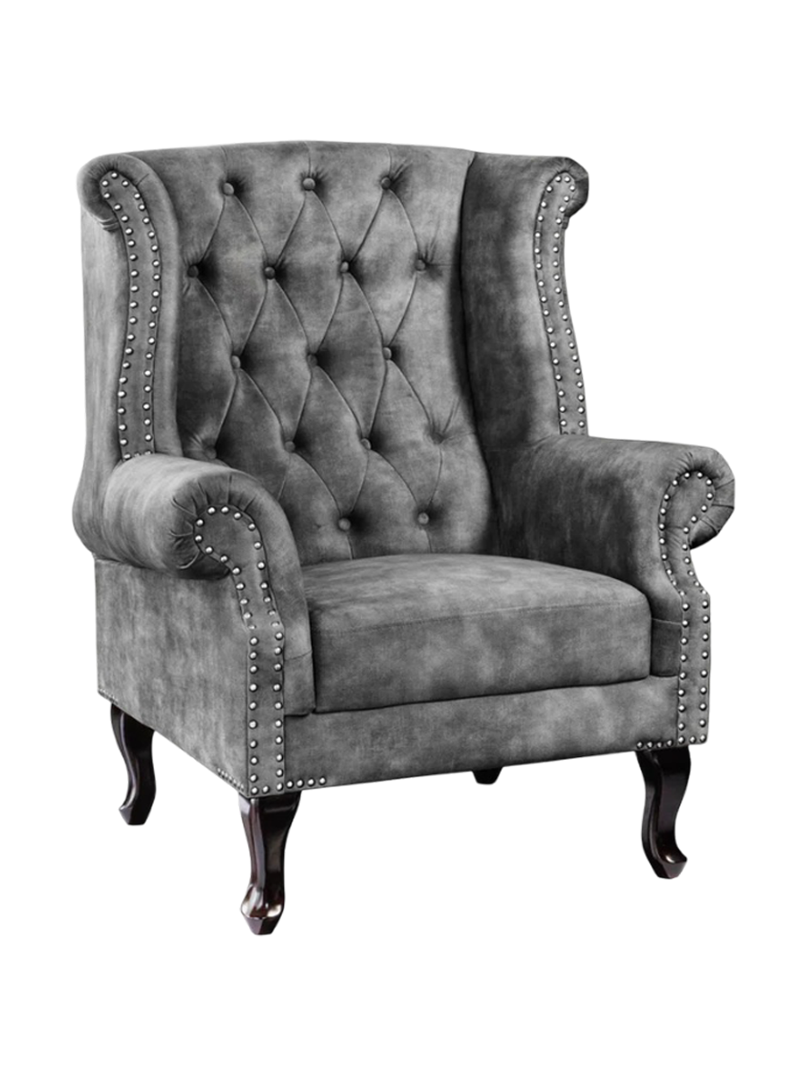 
Fauteuil à oreilles « Chesterfield » de haute qualité - Gris